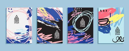 Retro art for 4 covers. abstract paint strokes.のイラスト素材