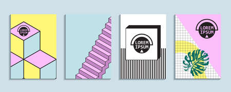 Retro art for 4 covers. Abstract geometric backgroundsのイラスト素材