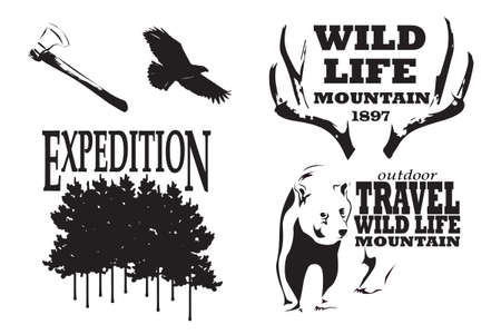 Icons, Forest, nature, vedmed, horns, eagle, ax, emblems, vectorial designのイラスト素材