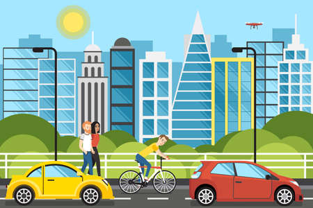 Modern city town cardboard landscape. Paper color style urban city vector illustrationのイラスト素材