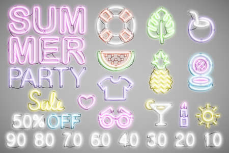summer neon set, sale and partyのイラスト素材