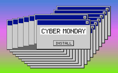 Cyber Monday. Retro 80's, 90's style vintage art background.のイラスト素材