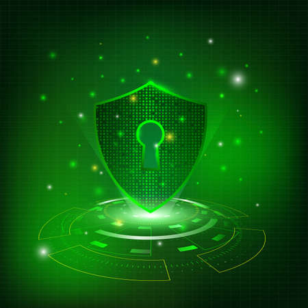 Technology security Shield With Keyhole on green backgroundのイラスト素材