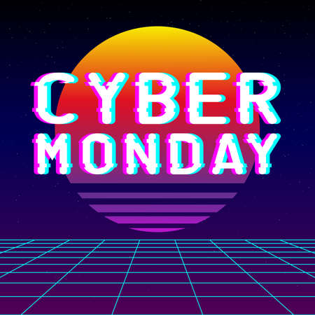 Template design geometric web banner for cyber monday offer. retro styleのイラスト素材