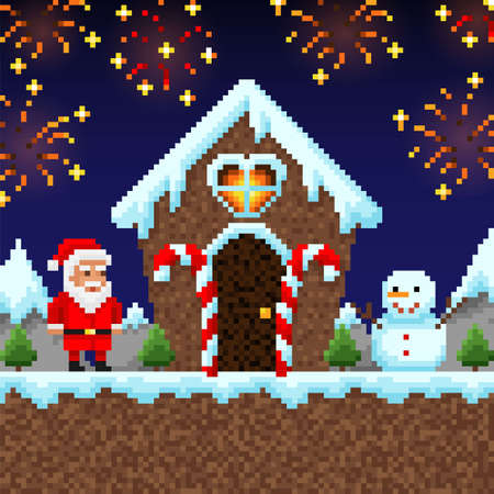 Christmas, New Year, pixel background, vector illustration. embroideryのイラスト素材