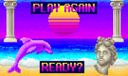 Computer pixel game, retro background, 90s, 80s, 8 bit, vaporwave background for games and retro covers. vectorのイラスト素材
