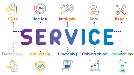 Background, table, vector infographics for customer support, service center, customer service. Set of icons for design. You can combine with other icons from my sets.のイラスト素材