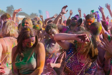 Norwalk, California, USA - March 7, 2015: People dancing and celebrating during the Holi Festival of Colors.のeditorial素材