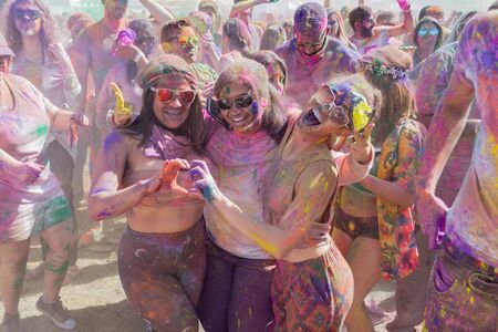 Norwalk, California, USA - March 7, 2015: Unknown woman celebrating  during the Holi Festival of Colors.のeditorial素材
