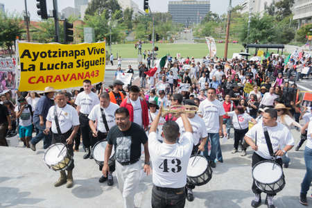 Los Angeles, California, USA - March 22, 2015 - Relatives of the 43 students who disappeared in Mexico packed the streets of downtown Los Angeles to bring attention to their cause and seek support.のeditorial素材