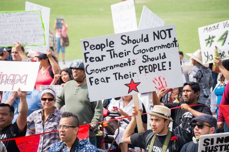 Los Angeles, California, USA - March 22, 2015 - Relatives of the 43 students who disappeared in Mexico packed the streets of downtown Los Angeles to bring attention to their cause and seek support.のeditorial素材