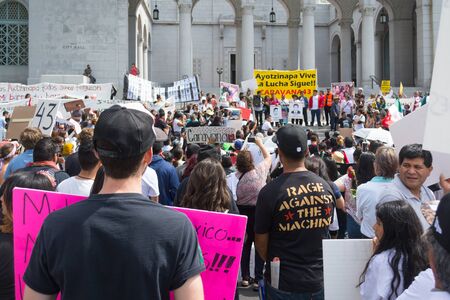 Los Angeles, California, USA - March 22, 2015 - Relatives of the 43 students who disappeared in Mexico packed the streets of downtown Los Angeles to bring attention to their cause and seek support.のeditorial素材