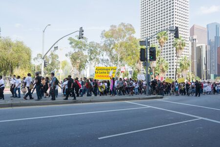 Los Angeles, California, USA - March 22, 2015 - Relatives of the 43 students who disappeared in Mexico packed the streets of downtown Los Angeles to bring attention to their cause and seek support.のeditorial素材