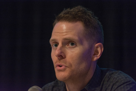 Los Angeles, CA - USA - August 29, 2015: Jim Willson, Director, Immersive Products & VR Samsung Eletronics America during VRLA Expo, virtual reality exposition, event at the Los Angeles Convention Center in Los Angeles.のeditorial素材