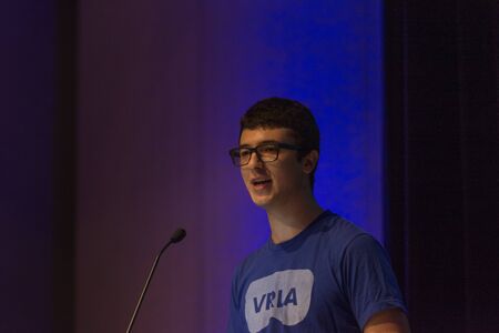 Los Angeles, CA - USA - August 29, 2015: Cosmo Scharf Co-founder and CXO at Visionary VR during VRLA Expo, virtual reality exposition, event at the Los Angeles Convention Center in Los Angeles.のeditorial素材