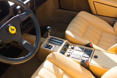 Pasadena, USA - April 24, 2016: Ferrari interior on display at the 9th Annual Concorso Ferrari event.のeditorial素材