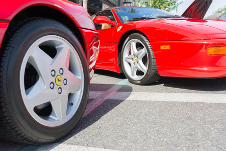 Pasadena, USA - April 24, 2016: Ferrari wheels and rims  on detail on display at the 9th Annual Concorso Ferrari event.のeditorial素材