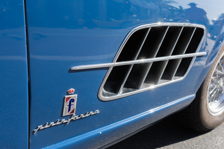 Pasadena, USA - April 24, 2016: Pininfarina logo on display at the 9th Annual Concorso Ferrari event.のeditorial素材