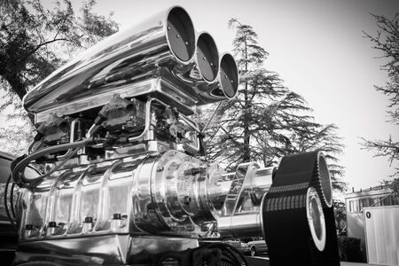 Pomona, USA - March 12, 2016: Customized muscle car engine displayed during 3rd Annual Street Machine and Muscle Car Nationalsのeditorial素材