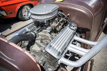 Pomona, USA - March 12, 2016: Customized muscle car engine displayed during 3rd Annual Street Machine and Muscle Car Nationalsのeditorial素材