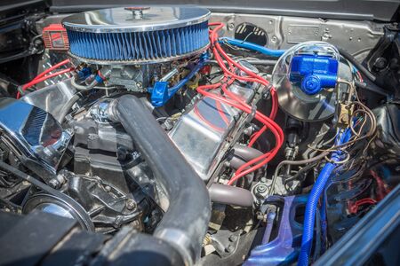 Pomona, USA - March 12, 2016: Customized muscle car engine displayed during 3rd Annual Street Machine and Muscle Car Nationalsのeditorial素材
