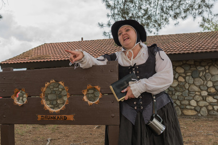 Irwindale, CA - USA - May 07, 2016: Woman with medieval costume performing during The 54th Annual Renaissance Pleasure Faire.のeditorial素材