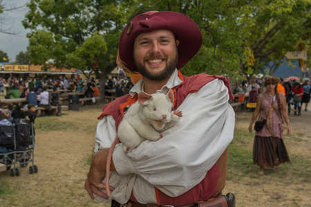 Irwindale, CA - USA - May 07, 2016: Man with medieval costume during The 54th Annual Renaissance Pleasure Faire.のeditorial素材