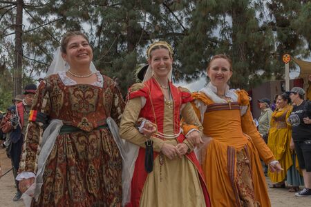 Irwindale, CA - USA - May 07, 2016: Women with medieval costumes during The 54th Annual Renaissance Pleasure Faire.のeditorial素材