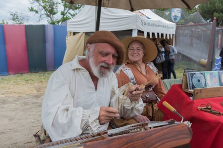 Irwindale, CA - USA - May 07, 2016: Musician playing medieval instruments during The 54th Annual...
