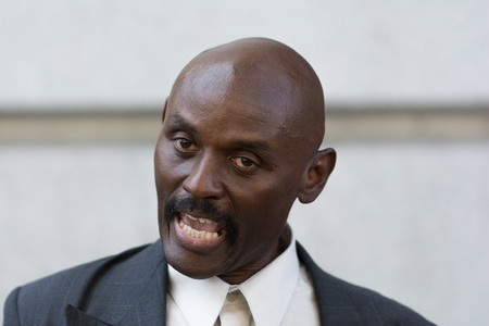 Los Angeles, USA - July 12, 2016 -  Black lives matter protestor  speaking during march on City Hall following ruling on LAPD fatal shooting of African American female Redel Jonesのeditorial素材