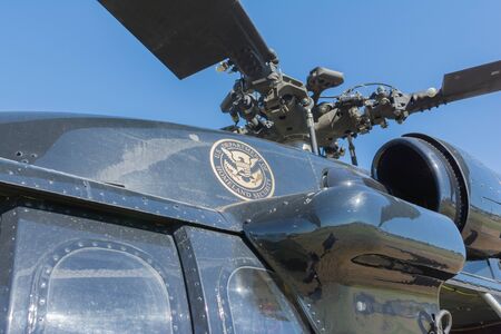 Lakeview Terrace, USA - June 18, 2016: U.S. Customs and Border Protetion Sikorsky UH-60A Black Hawk helicopter during Los Angeles American Heroes Air Show, event designed to educate the public about rotary-wing aviation.のeditorial素材