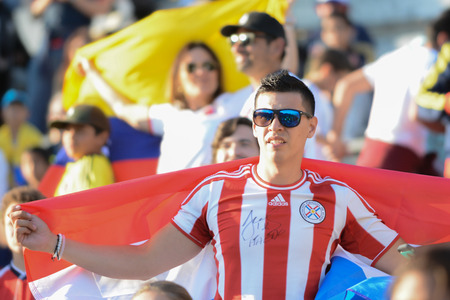 Pasadena, USA - June 07, 2016: Team fans during during Copa America Centenario match Colombia vs Paraguay at the Rose Bowl Stadium.のeditorial素材
