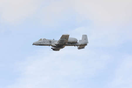 Lancaster, USA - March 25, 2017: A-10 Thunderbolt II on display during Los Angeles County Air Show at the William J Fox Airfield.のeditorial素材