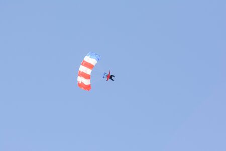 Lancaster, USA - March 25, 2017: Patriot Parachute Team during Los Angeles County Air Show at the...