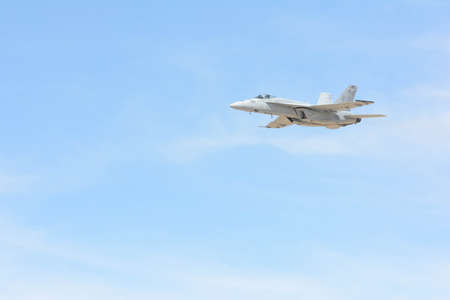 Lancaster, USA - March 25, 2017: U.S. Navy Tac Demo - F/A-18F Super Hornet on display during Los Angeles County Air Show at the William J Fox Airfield.のeditorial素材