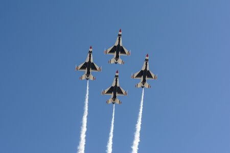 Lancaster, USA - March 25, 2017: Lockheed Martin F-16 Fighting Falcon on display during Los Angeles County Air Show at the William J Fox Airfield.のeditorial素材