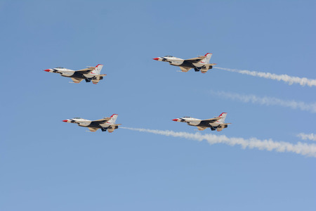 Lancaster, USA - March 25, 2017: Lockheed Martin F-16 Fighting Falcon on display during Los Angeles County Air Show at the William J Fox Airfield.のeditorial素材