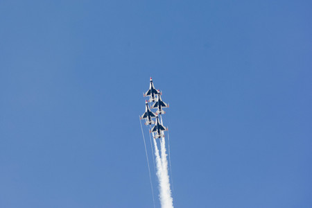 Lancaster, USA - March 25, 2017: Lockheed Martin F-16 Fighting Falcon on display during Los Angeles County Air Show at the William J Fox Airfield.のeditorial素材