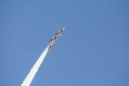 Lancaster, USA - March 25, 2017: Lockheed Martin F-16 Fighting Falcon on display during Los Angeles County Air Show at the William J Fox Airfield.のeditorial素材