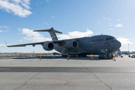 Lancaster, USA - March 25, 2017: USAF United States Air Force Boeing C-17A Globemaster III on display during Los Angeles County Air Show at the William J Fox Airfield.のeditorial素材