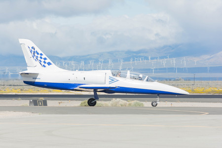 Lancaster, USA - March 25, 2017: Paul Sticky Strickland is taxing an a L-39 Albatros Jet during Los...