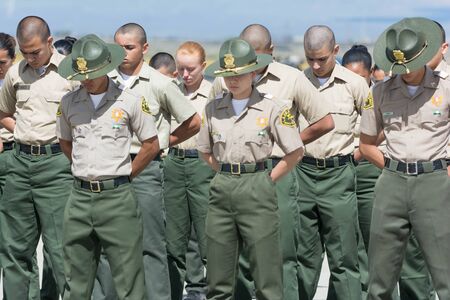 Lancaster, USA - March 25, 2017: Los Angeles County Sheriffs Explorers on display during Los Angeles County Air Show at the William J Fox Airfield.のeditorial素材