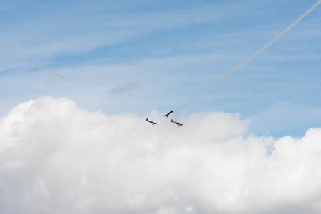 Lancaster, USA - March 25, 2017: Rob Holland, Bill Stein and Matt Chapman Acro Team during Los Angeles County Air Show at the William J Fox Airfield.のeditorial素材