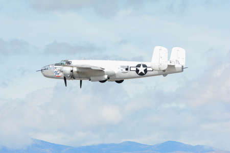 Lancaster, USA - March 25, 2017: North American B-25J Mitchell on display during Los Angeles County Air Show at the William J Fox Airfield.のeditorial素材
