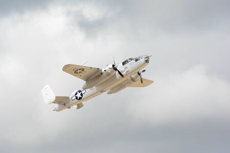 Lancaster, USA - March 25, 2017: North American B-25J Mitchell on display during Los Angeles County Air Show at the William J Fox Airfield.のeditorial素材