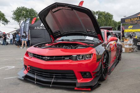 Costa Mesa,USA - April 20, 2019: American muscle car Chevrolet Camaro exhibited at Torqued tour...