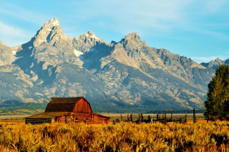 The old barn on Mormom Road in the Grand Tetonsのeditorial素材