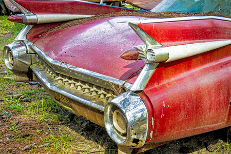 Old red rustic backend of an abandoned car.の写真素材