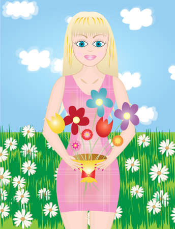 girl with flowersのイラスト素材