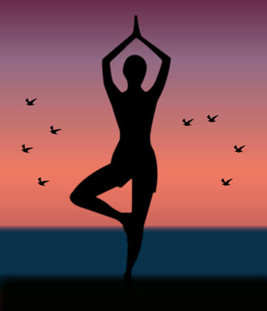 girl practices yoga silhouetteのイラスト素材